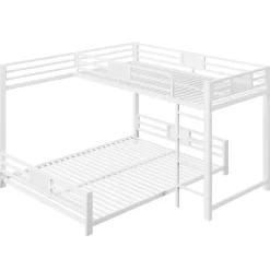 ModernLuxe Lit superposé en métal en forme de L - 90x200cm + 140x200 cm - Barrières de sécurité et échelle - Métal - Blanc (sans matelas)*Enfant Lit Enfant