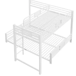 ModernLuxe Lit superposé en métal en forme de L - 90x200cm + 140x200 cm - Barrières de sécurité et échelle - Métal - Blanc (sans matelas)*Enfant Lit Enfant