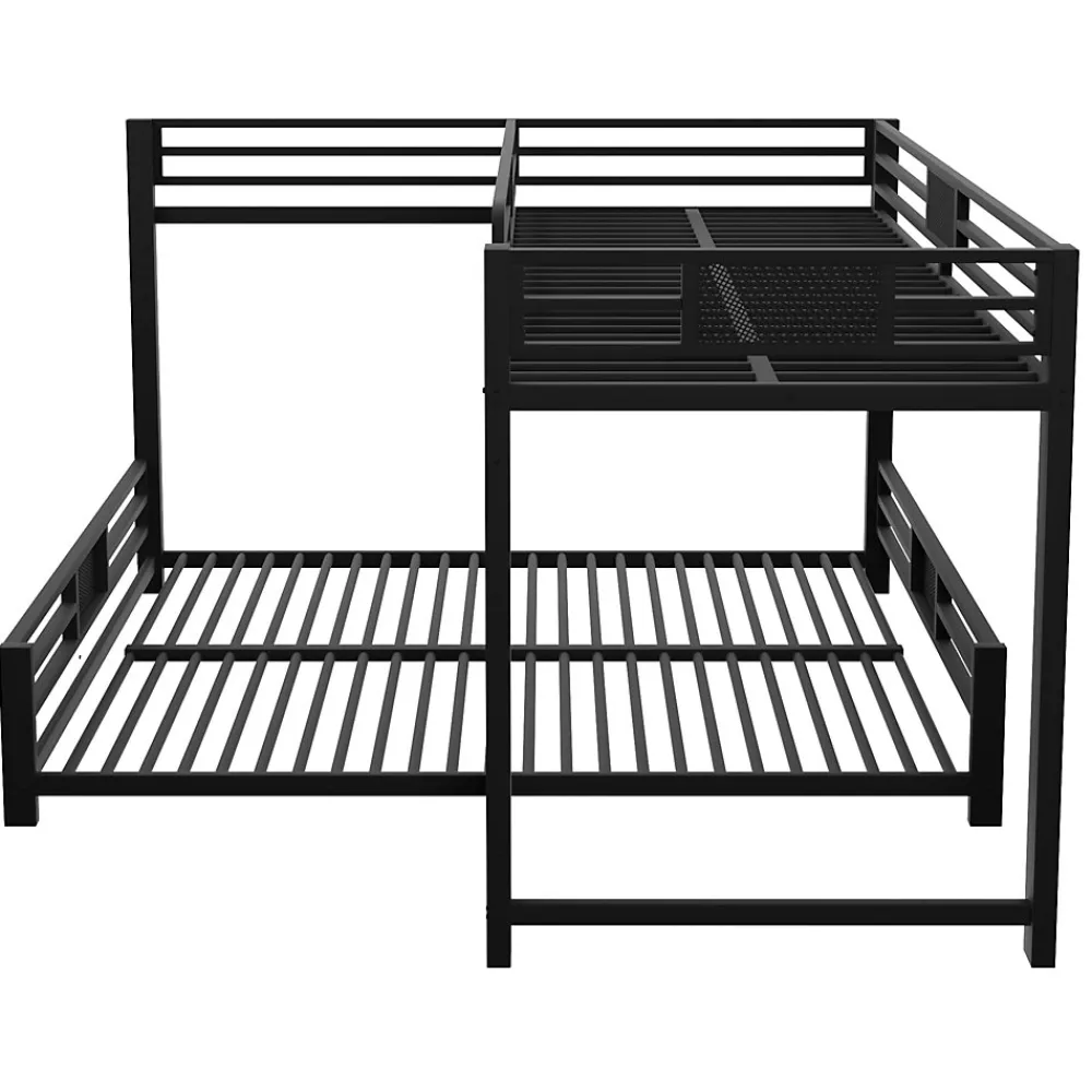 Lit superposé en métal en forme de L - 90x200cm + 140x200 cm - Barrières de sécurité et échelle - Métal - Noir (sans matelas)>ModernLuxe Hot