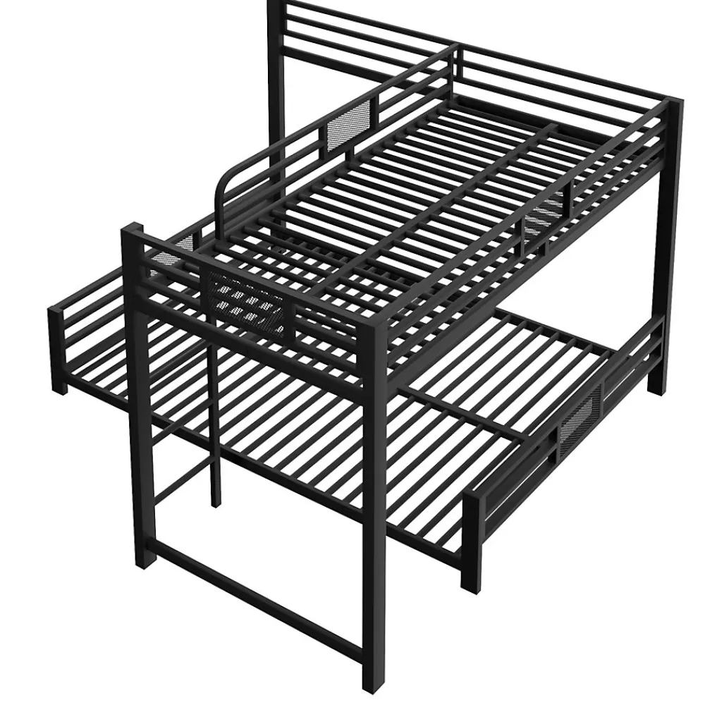 Lit superposé en métal en forme de L - 90x200cm + 140x200 cm - Barrières de sécurité et échelle - Métal - Noir (sans matelas)>ModernLuxe Hot