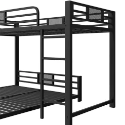 Lit superposé en métal en forme de L - 90x200cm + 140x200 cm - Barrières de sécurité et échelle - Métal - Noir (sans matelas)><noscript><img width=