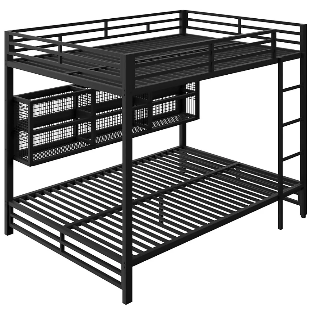 Lit superposé en métal 140x200 cm - Avec placards de rangement et LED - 6 compartiments de rangement - Moir (sans matelas)>ModernLuxe Best