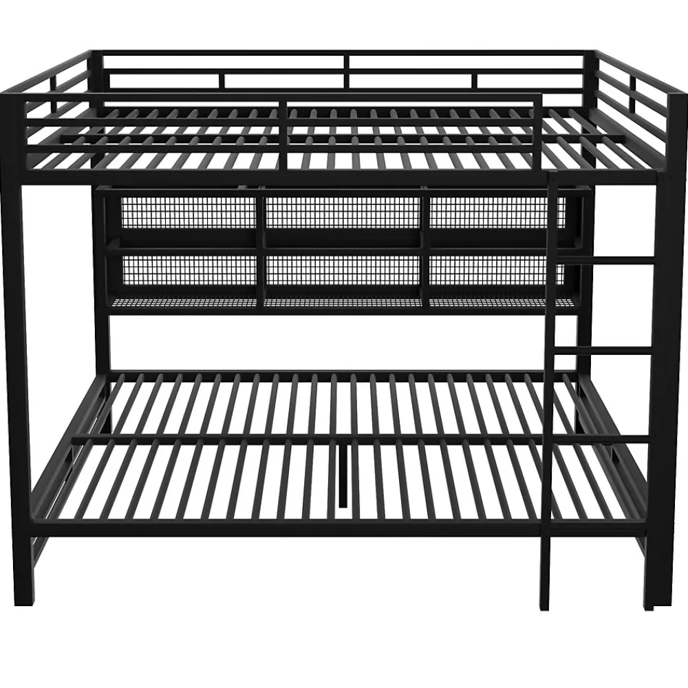 Lit superposé en métal 140x200 cm - Avec placards de rangement et LED - 6 compartiments de rangement - Moir (sans matelas)>ModernLuxe Best