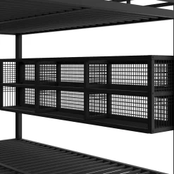 Lit superposé en métal 140x200 cm - Avec placards de rangement et LED - 6 compartiments de rangement - Moir (sans matelas)><noscript><img width=