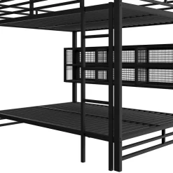 Lit superposé en métal 140x200 cm - Avec placards de rangement et LED - 6 compartiments de rangement - Moir (sans matelas)><noscript><img width=