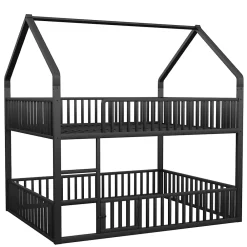 Redom Lit superposé enfant 140 par 200 métal lit double familial mezzanine avec échelle porte ouvrante lit inférieur noir*Enfant Lit Enfant