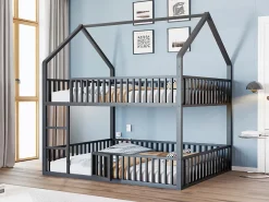 Redom Lit superposé enfant 140 par 200 métal lit double familial mezzanine avec échelle porte ouvrante lit inférieur noir*Enfant Lit Enfant