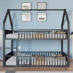 Redom Lit superposé enfant 140 par 200 métal lit double familial mezzanine avec échelle porte ouvrante lit inférieur noir*Enfant Lit Enfant