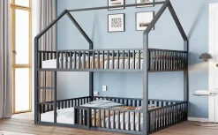 Redom Lit superposé enfant 140 par 200 métal lit double familial mezzanine avec échelle porte ouvrante lit inférieur noir*Enfant Lit Enfant
