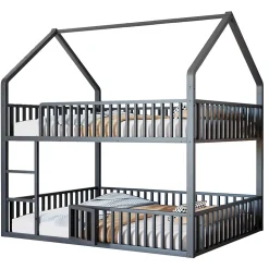 Redom Lit superposé enfant 140 par 200 métal lit double familial mezzanine avec échelle porte ouvrante lit inférieur noir*Enfant Lit Enfant