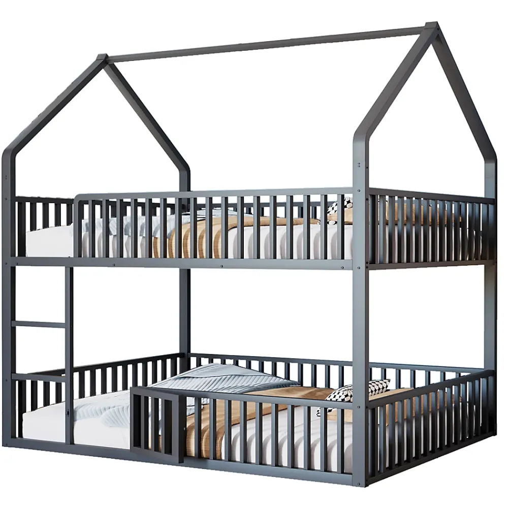 Redom Lit superposé enfant 140 par 200 métal lit double familial mezzanine avec échelle porte ouvrante lit inférieur noir*Enfant Lit Enfant