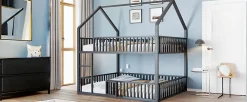 Redom Lit superposé enfant 140 par 200 métal lit double familial mezzanine avec échelle porte ouvrante lit inférieur noir*Enfant Lit Enfant