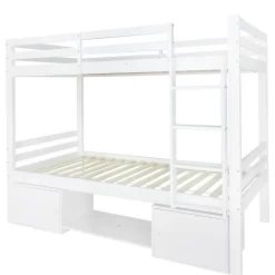 Simple Life Lit superposé enfant avec rangements chaussures et casiers, convertible 2 lits simples, blanc, 90x200 cm*Enfant Lit Enfant