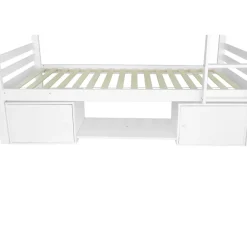 Simple Life Lit superposé enfant avec rangements chaussures et casiers, convertible 2 lits simples, blanc, 90x200 cm*Enfant Lit Enfant