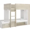 Lit superposé enfant coloris chêne naturel, blanc, imitation lamelles, couchage 90 x190 cm>Pegane Clearance