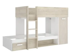 Lit superposé enfant coloris chêne naturel, blanc, imitation lamelles, couchage 90 x190 cm>Pegane Clearance