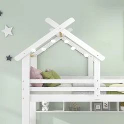 Okwish Lit Superposé enfant 90x200 cm - Lit avec 2 Tiroirs et 4 Niches de Rangement - Structure en Bois Pin et MDF - Blanc, Sans Matelas*Enfant Lit Enfant