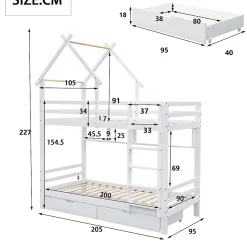 Okwish Lit Superposé enfant 90x200 cm - Lit avec 2 Tiroirs et 4 Niches de Rangement - Structure en Bois Pin et MDF - Blanc, Sans Matelas*Enfant Lit Enfant