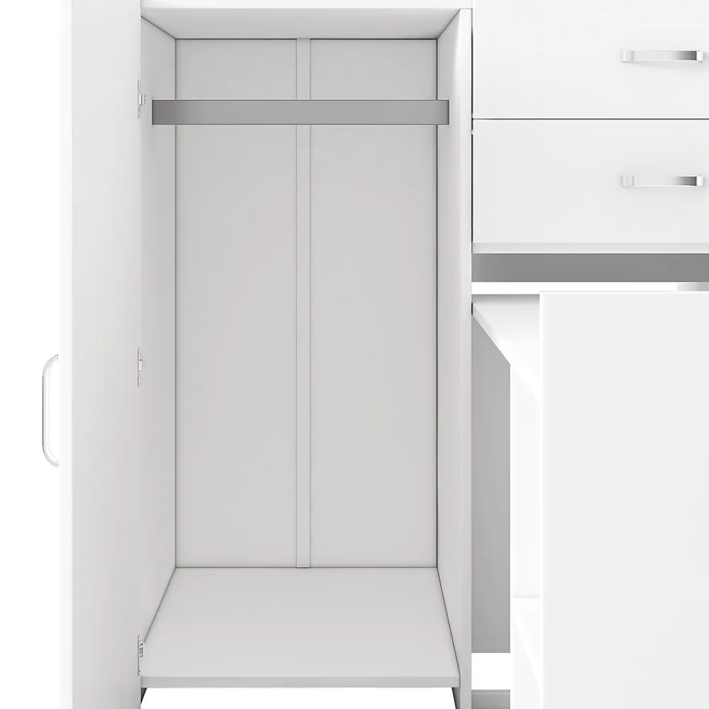 Lit Superposé enfant 90x200 cm - Lit avec Bureau Escamotable et Armoire - MDF et Panneaux Stratifiés - Sans Matelas - Blanc>Okwish Discount