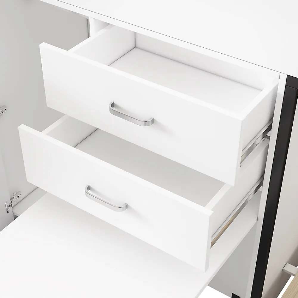 Lit Superposé enfant 90x200 cm - Lit avec Bureau Escamotable et Armoire - MDF et Panneaux Stratifiés - Sans Matelas - Blanc>Okwish Discount