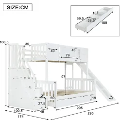 Lit Superposé enfant 90x200 cm avec Toboggan et Escalier, Cabane Blanc avec Casiers de Rangement, Pin et MDF, Sans Matelas - Blanc><noscript><img width=