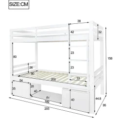 ProximaX Lit superposé enfant 90x200 cm blanc avec casiers et étagères à chaussures, convertible en 2 lits simples*Enfant Lit Enfant