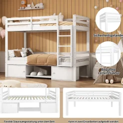 ProximaX Lit superposé enfant 90x200 cm blanc avec casiers et étagères à chaussures, convertible en 2 lits simples*Enfant Lit Enfant