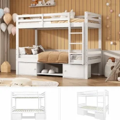 ProximaX Lit superposé enfant 90x200 cm blanc avec casiers et étagères à chaussures, convertible en 2 lits simples*Enfant Lit Enfant