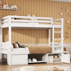 ProximaX Lit superposé enfant 90x200 cm blanc avec casiers et étagères à chaussures, convertible en 2 lits simples*Enfant Lit Enfant