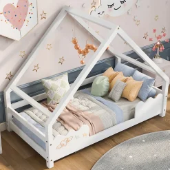 Lit Superposé enfant 90x200 cm - Lit Simple en Bois Massif de Pin, Capacité 120 kg, Sans Matelas, Blanc>Okwish Sale