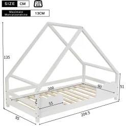 Lit Superposé enfant 90x200 cm - Lit Simple en Bois Massif de Pin, Capacité 120 kg, Sans Matelas, Blanc><noscript><img width=