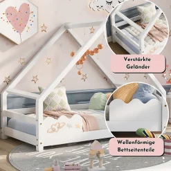 Lit Superposé enfant 90x200 cm - Lit Simple en Bois Massif de Pin, Capacité 120 kg, Sans Matelas, Blanc><noscript><img width=