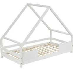 Lit Superposé enfant 90x200 cm - Lit Simple en Bois Massif de Pin, Capacité 120 kg, Sans Matelas, Blanc><noscript><img width=