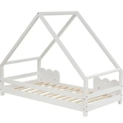Lit Superposé enfant 90x200 cm - Lit Simple en Bois Massif de Pin, Capacité 120 kg, Sans Matelas, Blanc><noscript><img width=