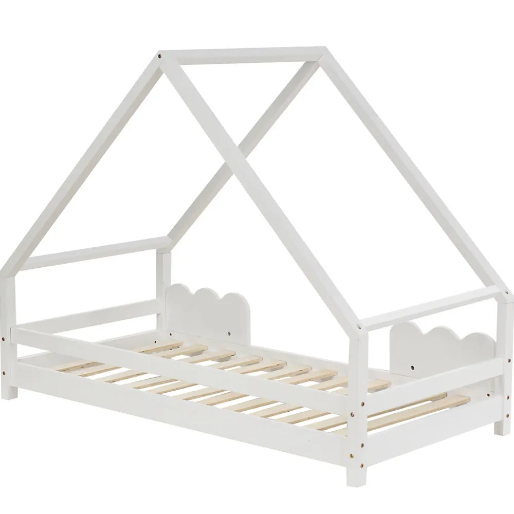 Lit Superposé enfant 90x200 cm - Lit Simple en Bois Massif de Pin, Capacité 120 kg, Sans Matelas, Blanc>Okwish Sale