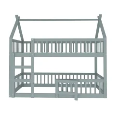 Okwish Lit Superposé Enfant 90x200 cm - avec escalier sécurisé et rangement, Bois Massif + MDF - Gris, sans matelas*Enfant Lit Enfant