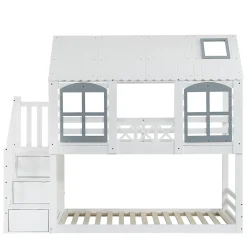 ProximaX Lit superposé enfant 90x200 cm blanc/gris en pin et MDF avec barrières de sécurité, 3 tiroirs et rangement*Enfant Lit Enfant