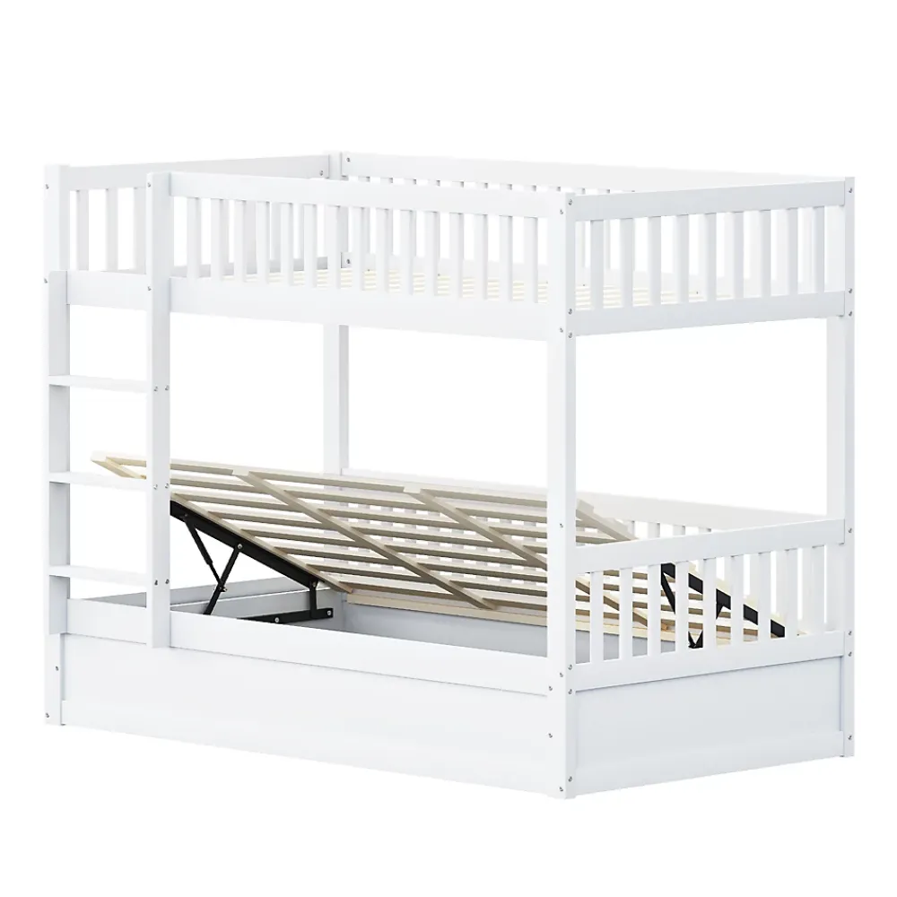 ProximaX Lit superposé enfant 90x200 cm en bois massif blanc avec système de rangement hydraulique, lit solide, durable et fonctionnel*Enfant Lit Enfant