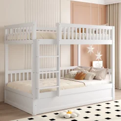ProximaX Lit superposé enfant 90x200 cm en bois massif blanc avec système de rangement hydraulique, lit solide, durable et fonctionnel*Enfant Lit Enfant