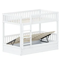 ProximaX Lit superposé enfant 90x200 cm en bois massif blanc avec système de rangement hydraulique, lit solide, durable et fonctionnel*Enfant Lit Enfant