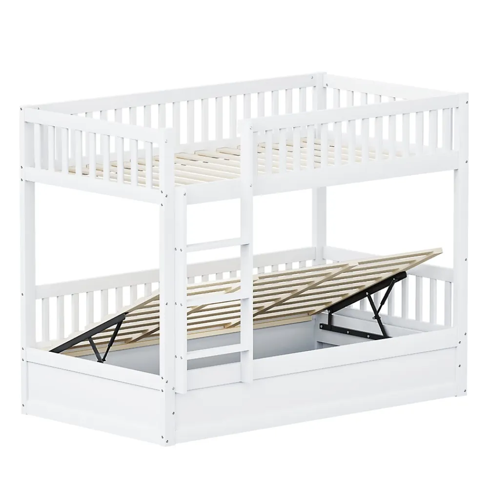 ProximaX Lit superposé enfant 90x200 cm en bois massif blanc avec système de rangement hydraulique, lit solide, durable et fonctionnel*Enfant Lit Enfant