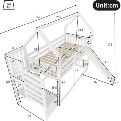 Lit Superposé Enfant 90x200 cm - Lit avec Toboggan et Escalier de Rangement - Cadre Bois MDF - Sans Matelas - Blanc><noscript><img width=