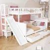 ProximaX Lit superposé enfant 90x200/140x200 cm en bois massif avec toboggan, escaliers sécurisés, 2 grands tiroirs et sommier, blanc*Enfant Lit Enfant