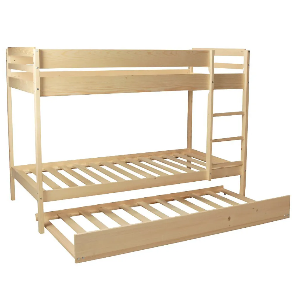 Lit superposé et 1 lit tiroir 90x190 WILL Bois naturel incl. Sommier>Bb Loisir Outlet
