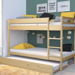 Lit superposé et 1 lit tiroir 90x190 WILL Bois naturel incl. Sommier>Bb Loisir Outlet