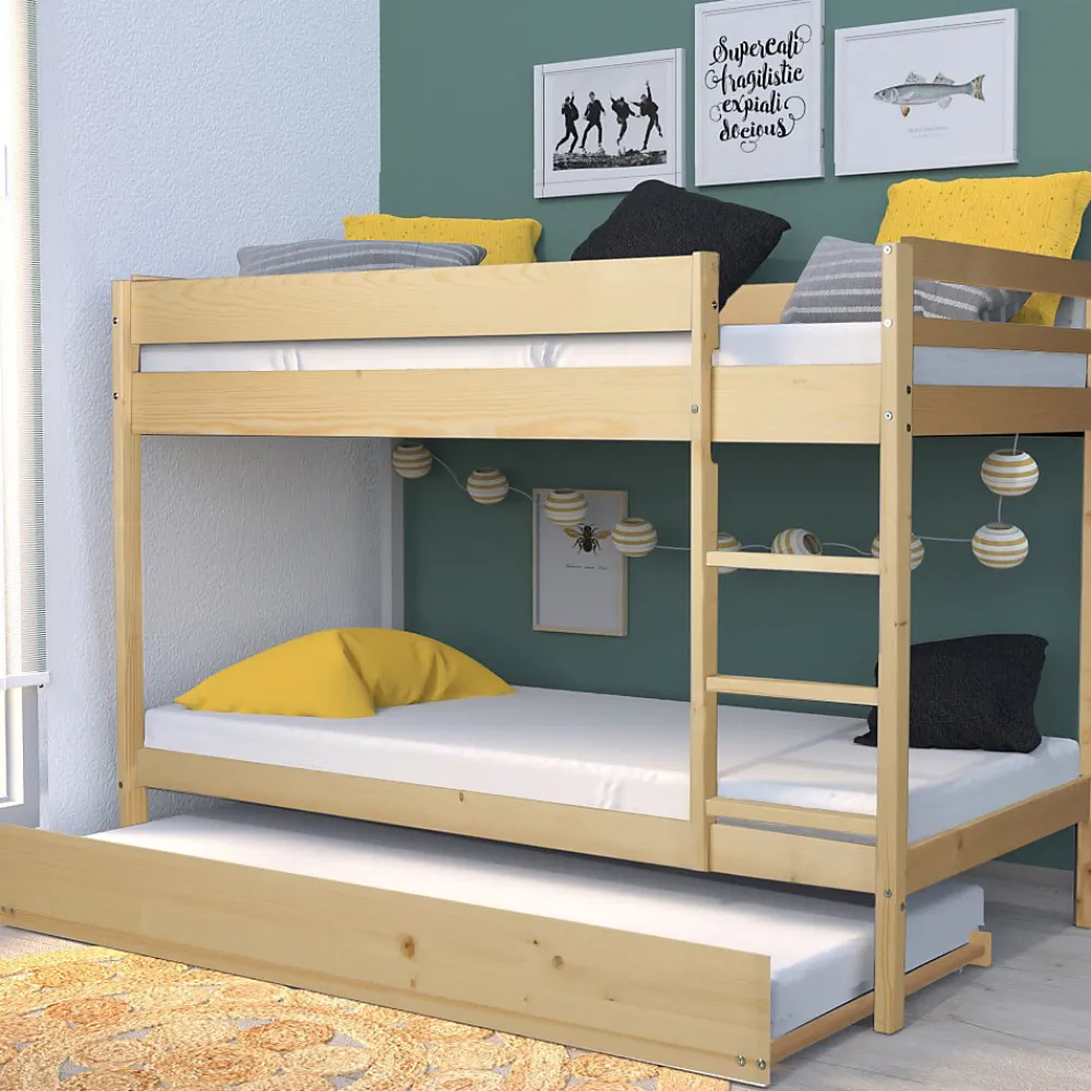 Lit superposé et 1 lit tiroir 90x190 WILL Bois naturel incl. Sommier>Bb Loisir Outlet