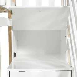 Lit superposé extensible avec échelle 3 tiroirs, sécurité, cadre bois, naturel,blanc><noscript><img width=