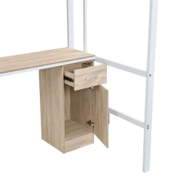 Simple Life Lit superposé métal, avec bureau, armoire, rangement, escalier incliné 4 marches, métal panneau blanc naturel, 90x200cm*Enfant Lit Enfant