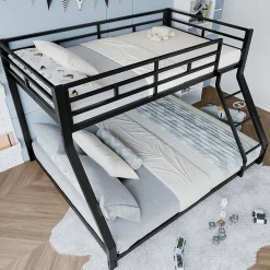 Lit Superposé Métal 90x200 et 140x200 cm, Lit Double enfant/Ado avec Échelle et Barrières de Sécurité - Sans Matelas - Noir>Generique Best