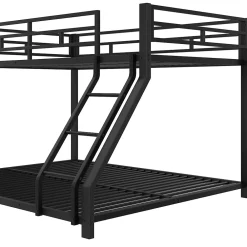 Lit Superposé Métal 90x200 et 140x200 cm, Lit Double enfant/Ado avec Échelle et Barrières de Sécurité - Sans Matelas - Noir><noscript><img width=